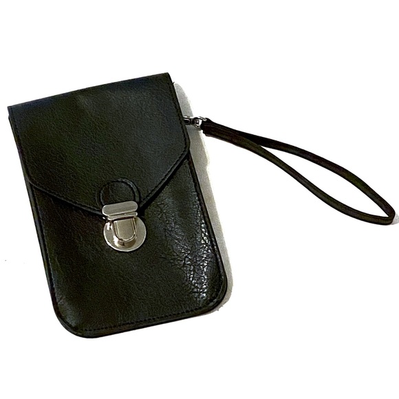 Black Vegan Touch Screen Phone Purse Wristlet Clutch Mini Bag RFID Card Wallet - Picture 14 of 16